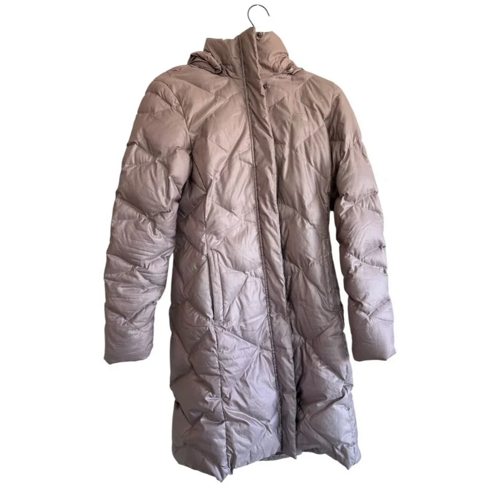 The North Face Women's 550 Metallic Mauve Quilted Down Hooded Puffer XS - Picture 2 of 8